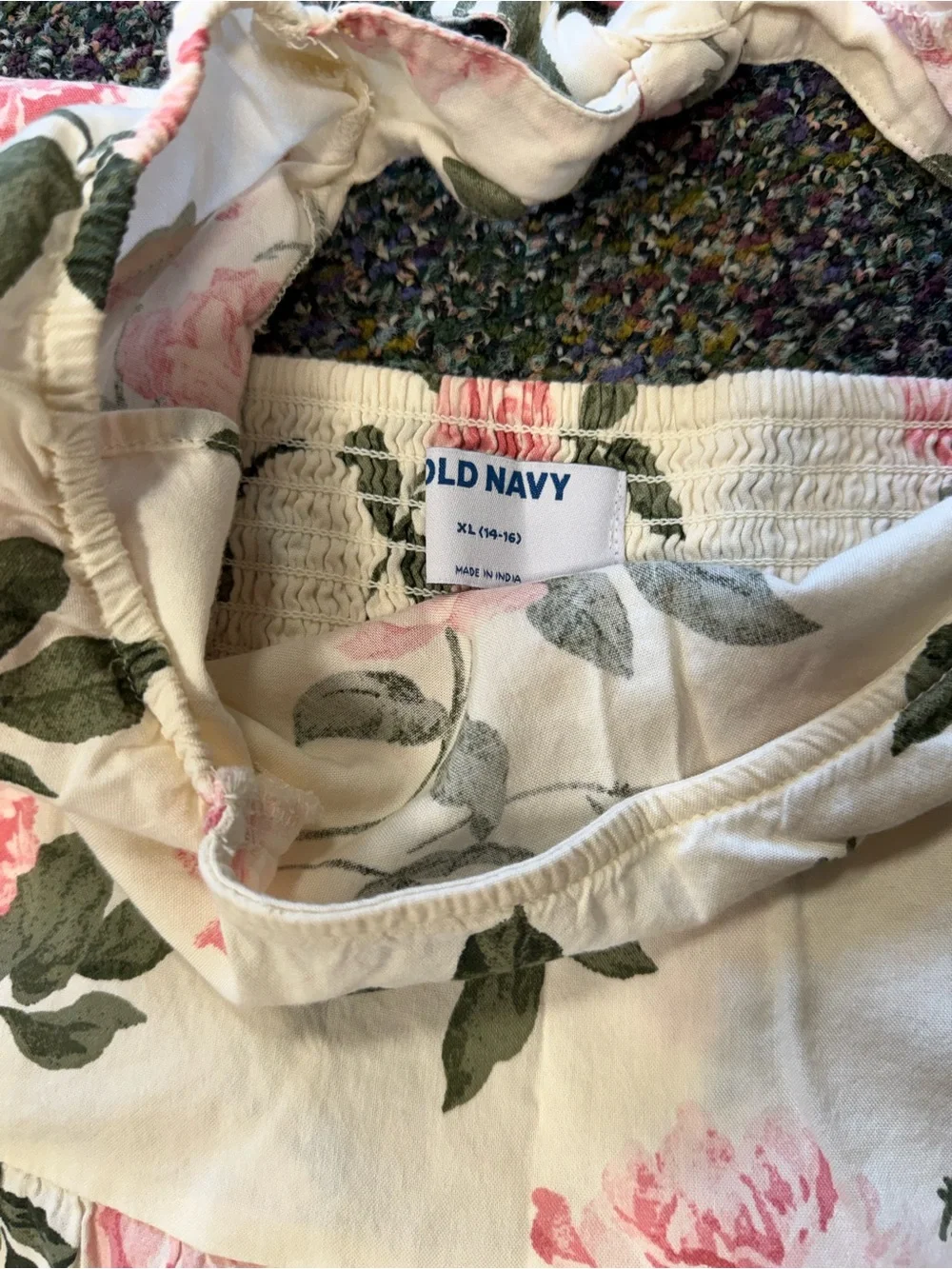 Old Navy White Dress with Pink Rose Print